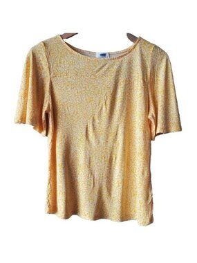 Old Navy Womens Yellow Floral Short Sleeve Blouse Size M Lightweight Casual
